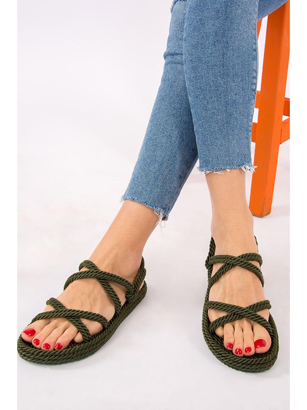 H596011704 Haki Kadın Sandalet-2