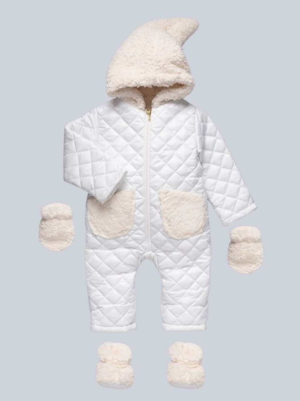 Beyaz Bebe Tulum   Şapkalı  Kapitone Kozmonot