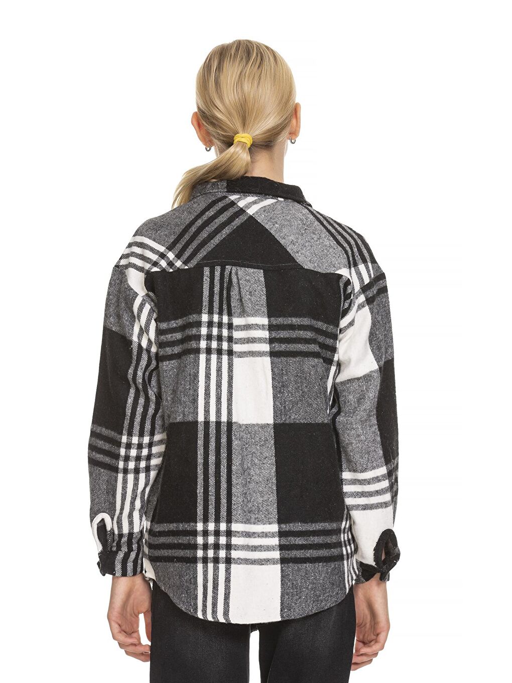 Siyah Kız Çocuk Sırtı Pileli Ekose Gömlek 9-14 Yaş Lx170-4