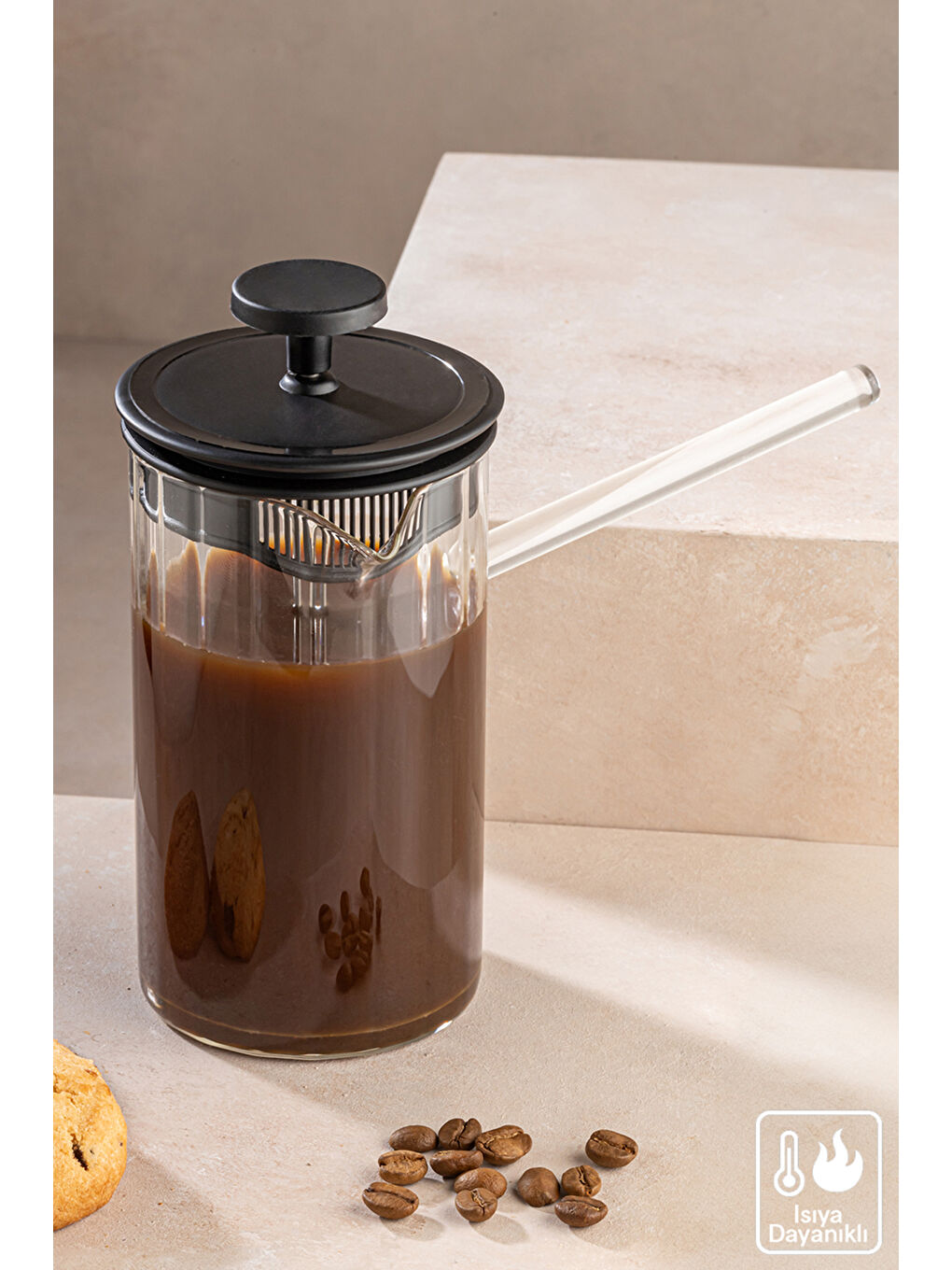 Meleni Home Şeffaf 2'li Set Ateşe Dayanıklı Cam Bitki Çayı Filtre Kahve French Press Cezve Takımı - 4