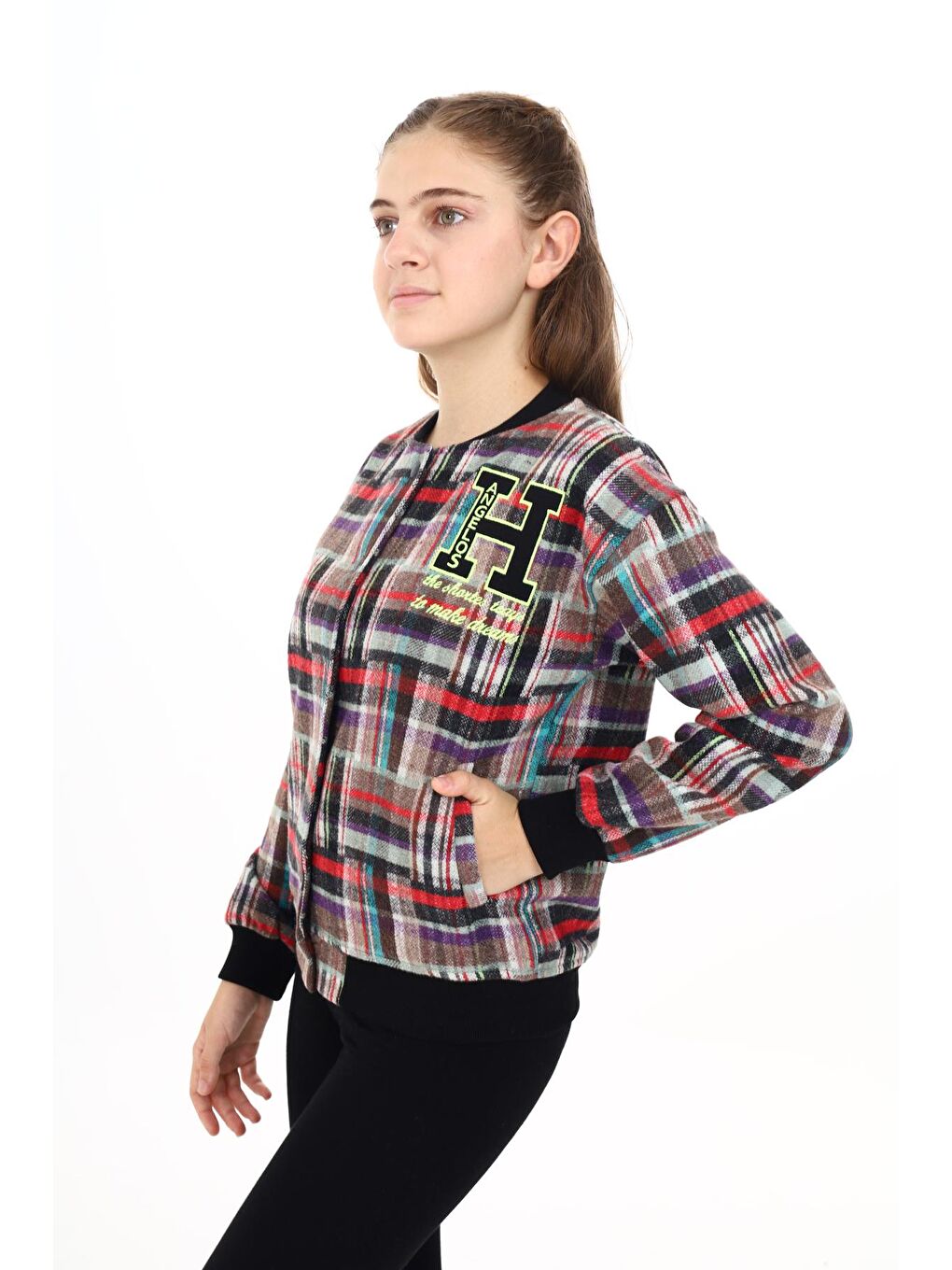 Kahverengi Kız Çocuk Kolej Tarz Kaşe Ceket 7 -13 Yaş Lx286-1