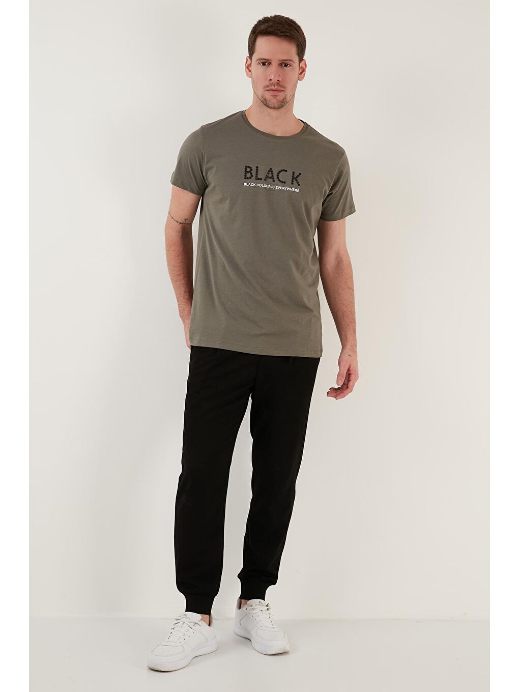 Buratti Haki % 100 Pamuk Baskılı Slim Fit Bisiklet Yaka T Shirt 541BLACKCOLOUR - 2