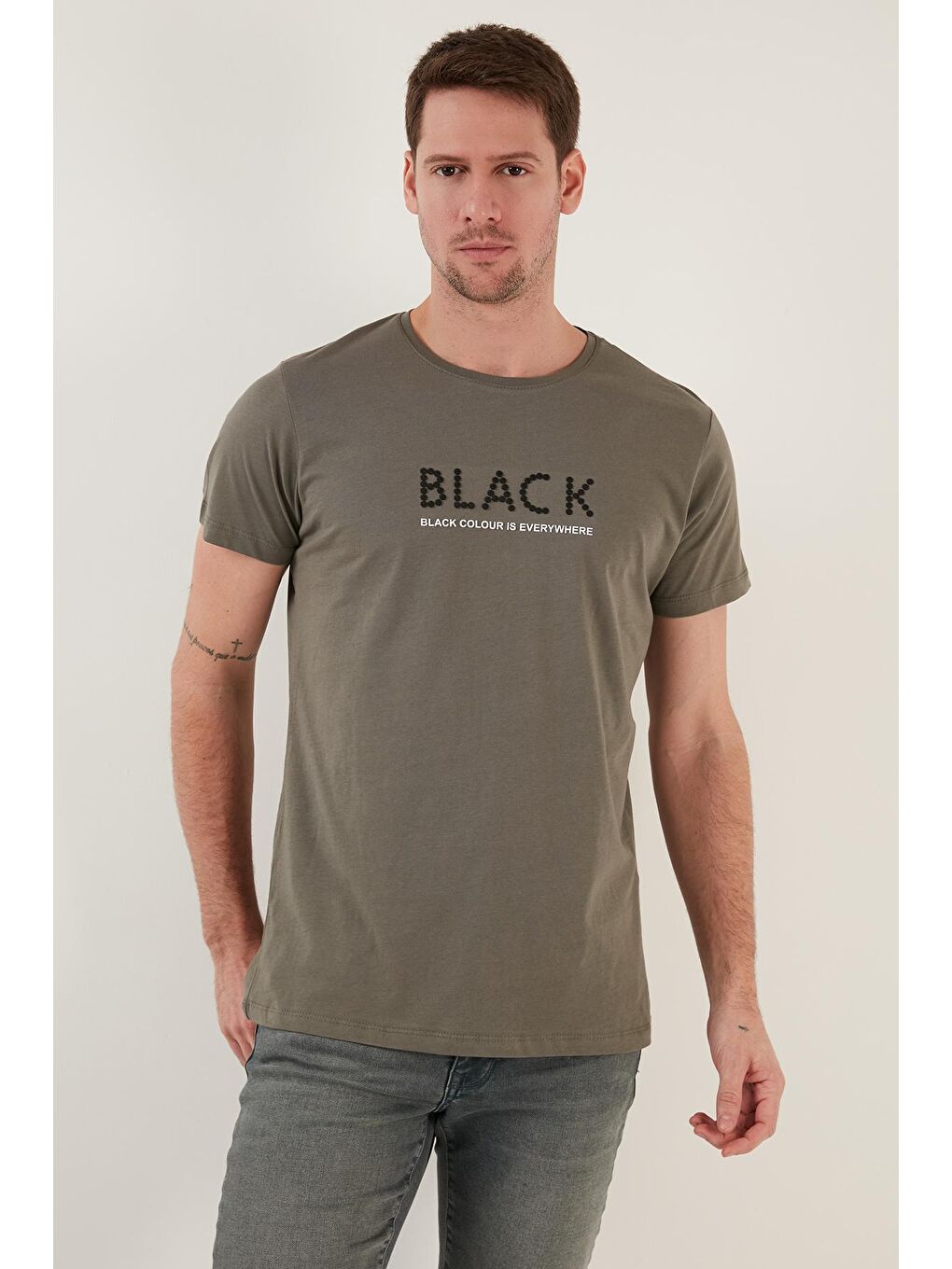 Buratti Haki % 100 Pamuk Baskılı Slim Fit Bisiklet Yaka T Shirt 541BLACKCOLOUR - 3