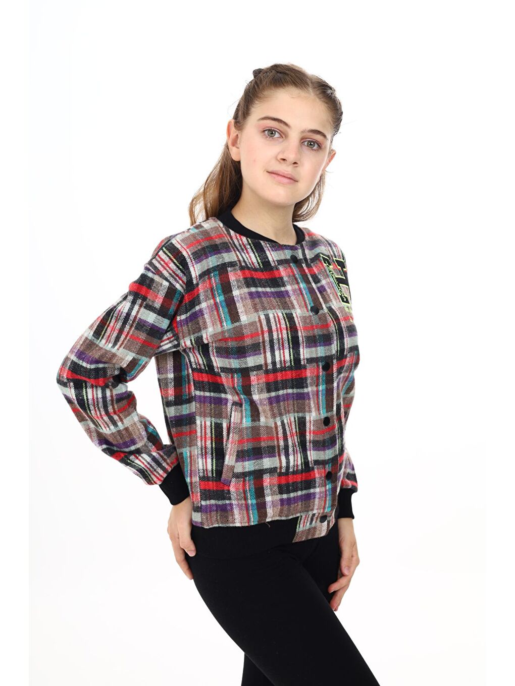 Kahverengi Kız Çocuk Kolej Tarz Kaşe Ceket 7 -13 Yaş Lx286-3