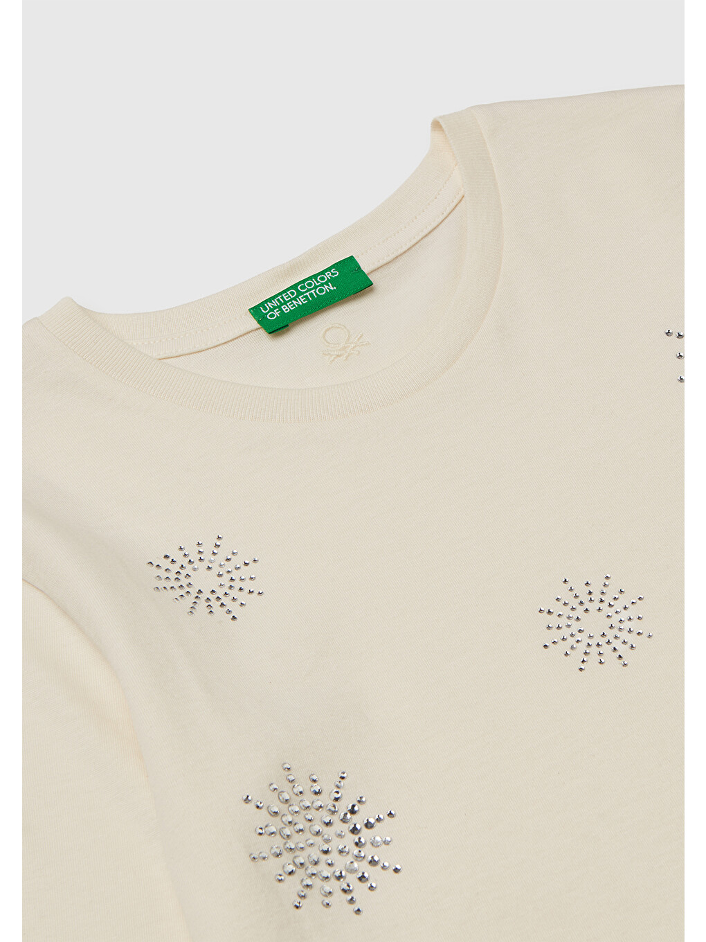 Kız Çocuk Ekru Önü Kristal Aplikeli Regular Fit Jarse Uzun Kollu T-shirt-2