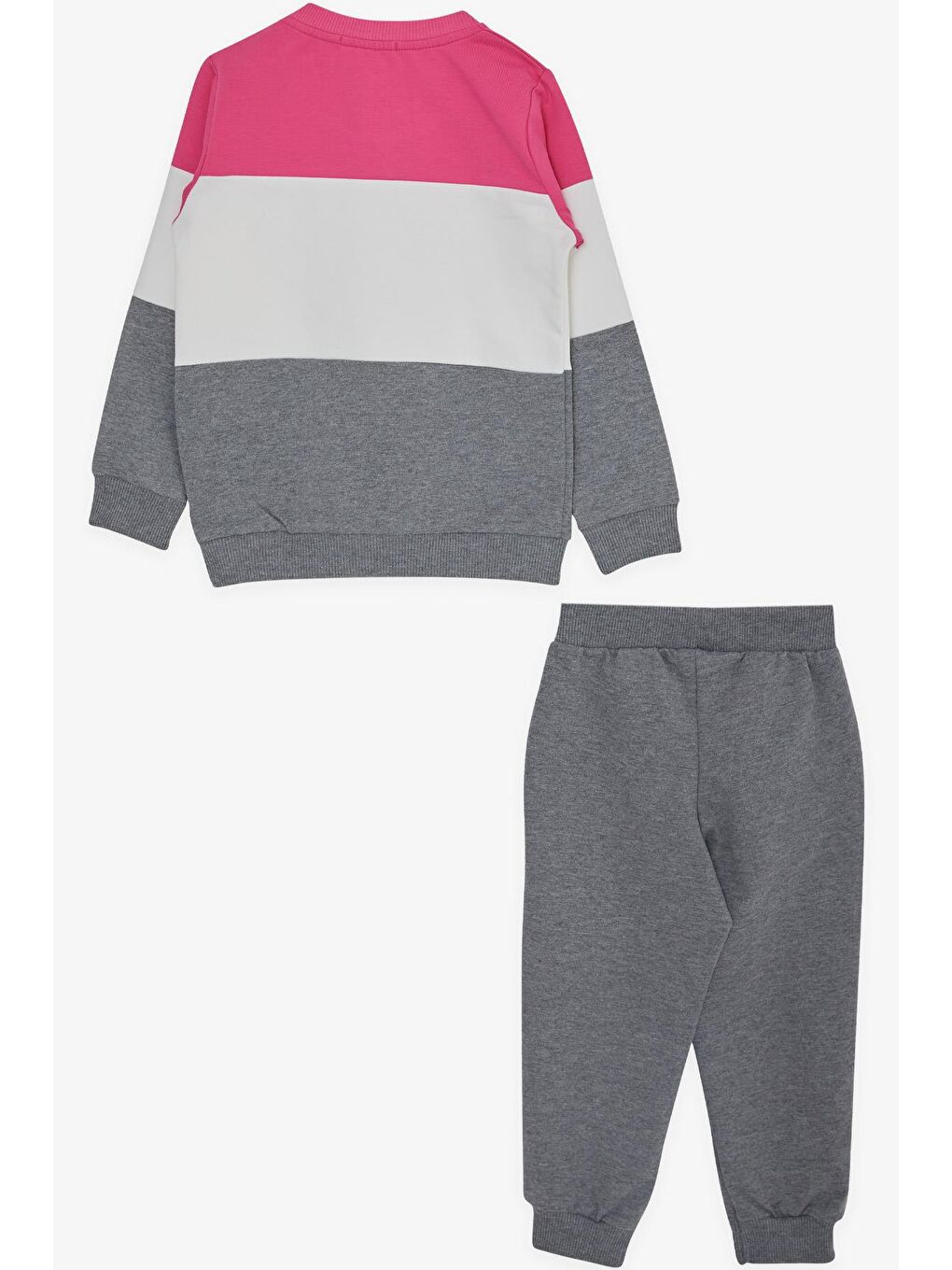 Kız Çocuk Eşofman Takımı Blok Desenli Kalp Baskılı Pembe (2-5 Yaş)-1