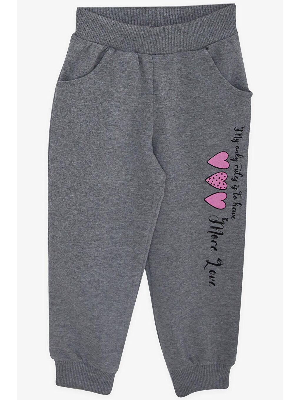 Kız Çocuk Eşofman Takımı Blok Desenli Kalp Baskılı Pembe (2-5 Yaş)-3