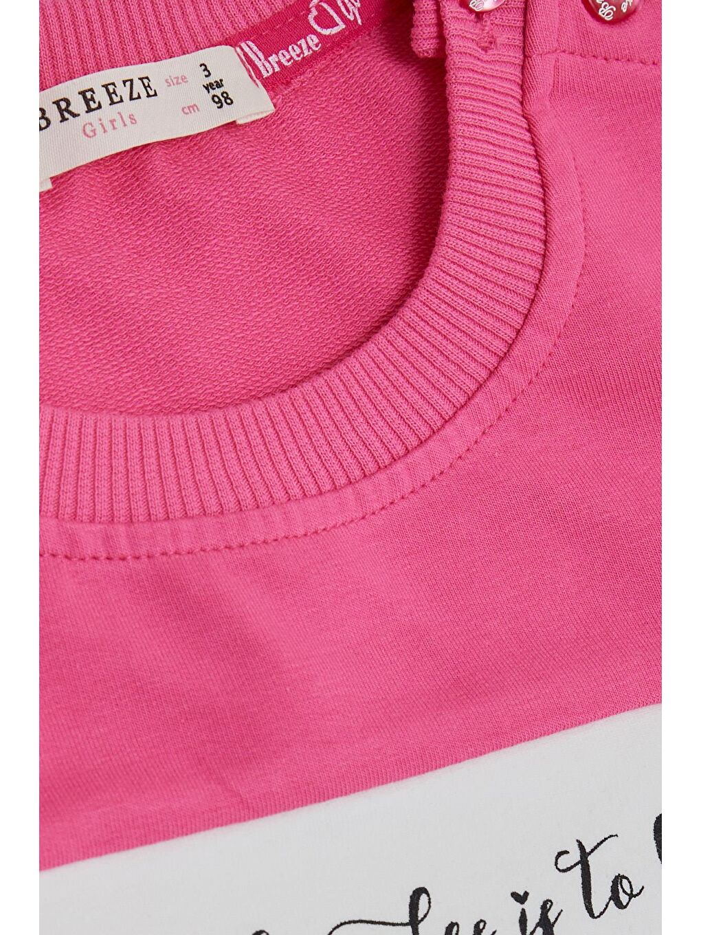 Kız Çocuk Eşofman Takımı Blok Desenli Kalp Baskılı Pembe (2-5 Yaş)-4