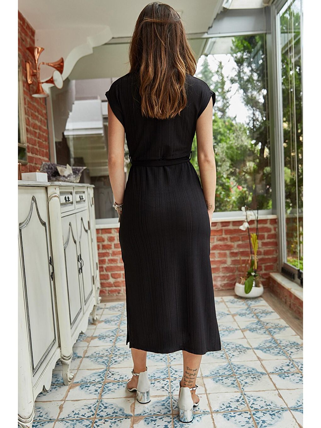 Siyah Kruvaze Kemerli Elbise 0YXK6-43374-02-2