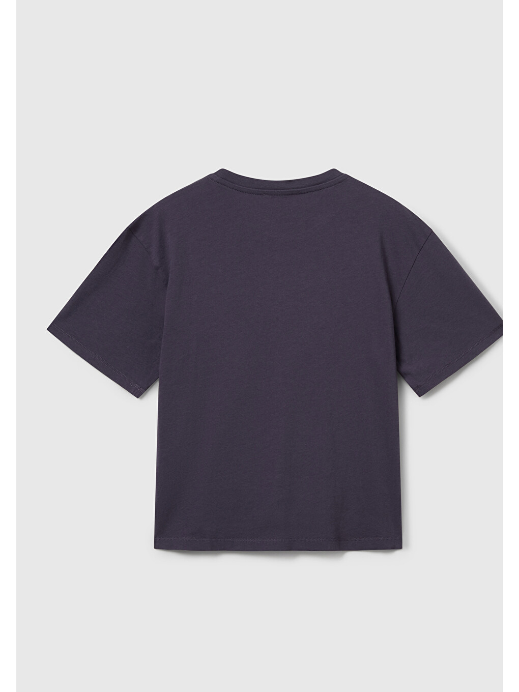 Kız Çocuk Koyu Gri Önü Baskılı Aplikeli Ribana Yakalı Relaxed Fit T-shirt-1
