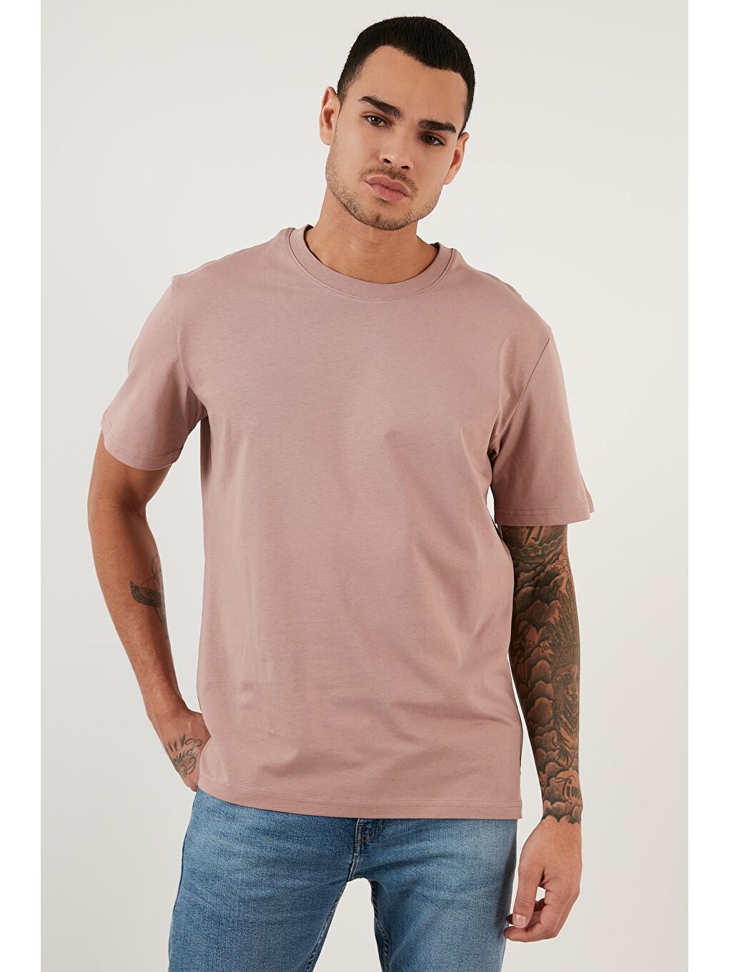 Buratti Pembe Regular Fit Bisiklet Yaka Pamuklu Basic T Shirt 5902271 - 3