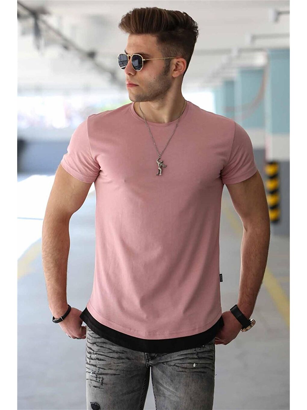 Pembe Basic Pudra Erkek Tişört 4465-1