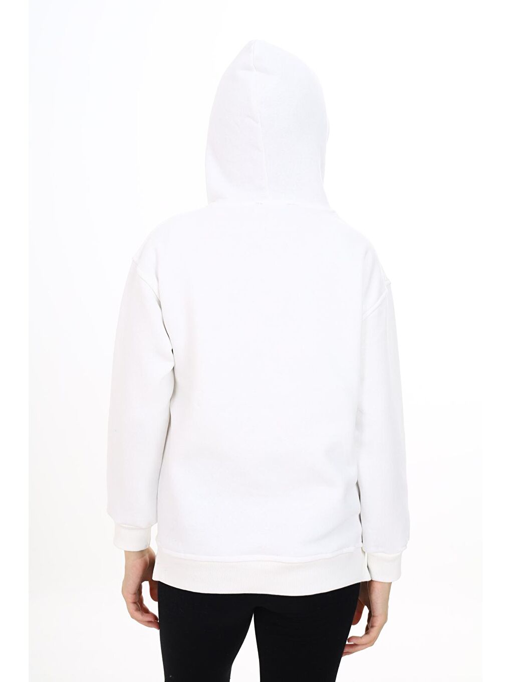 Beyaz Kız Çocuk Kanguru Cepli Kapüşonlu Sweatshirt Hoodie 7-13 Yaş Lx278-4