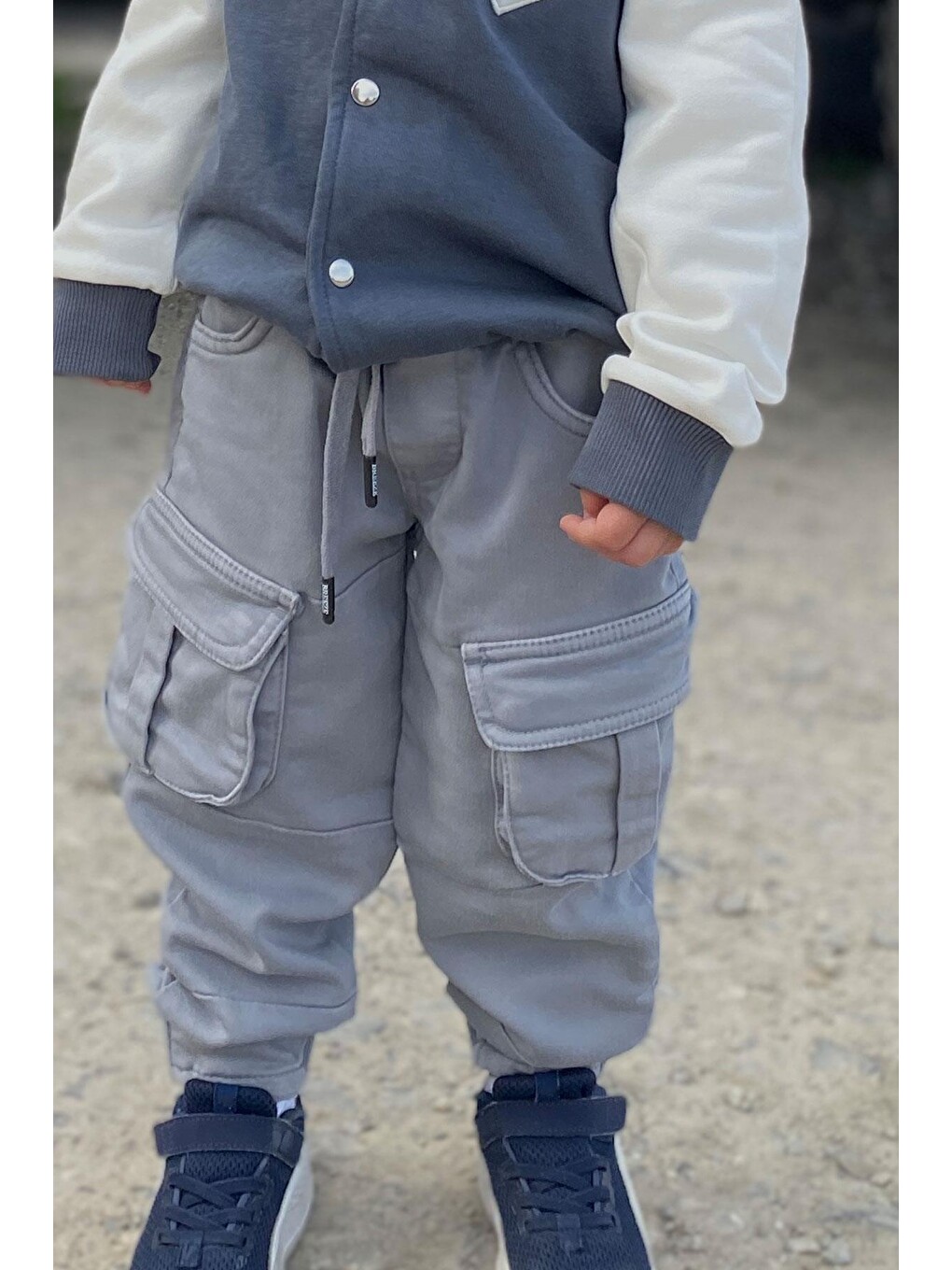 Erkek Çocuk Pantolon Kargo Cepli Beli Lastikli Gri (7 Yaş)