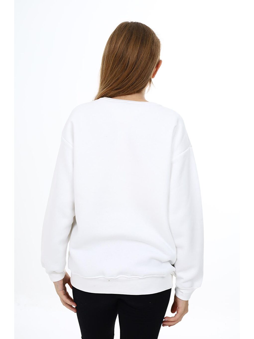 Beyaz Kız Çocuk Yazı Baskılı 3 İplik Sweatshirt 7-13 Yaş Lx289-3