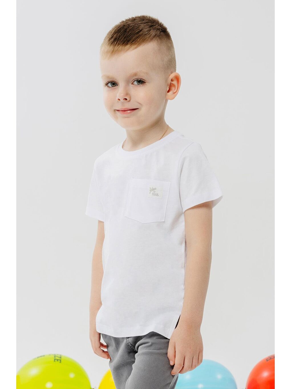 Erkek Çocuk Tişört Cool Yazı Armalı Cepli Beyaz (1.5-5 Yaş)-1