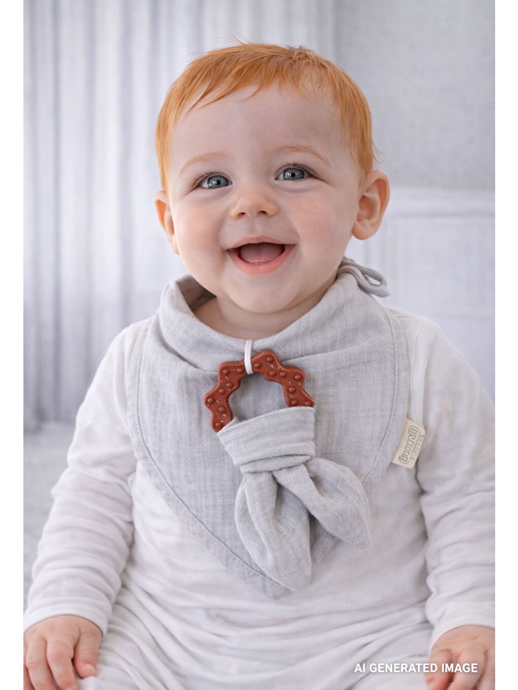 736 Silikon Diş Kaşıyıcılı Müslin Önlük Gri