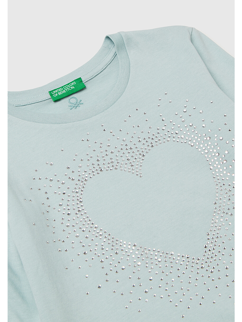 Kız Çocuk Su Yeşili Önü Kristal Aplikeli Regular Fit Jarse Uzun Kollu T-shirt-2