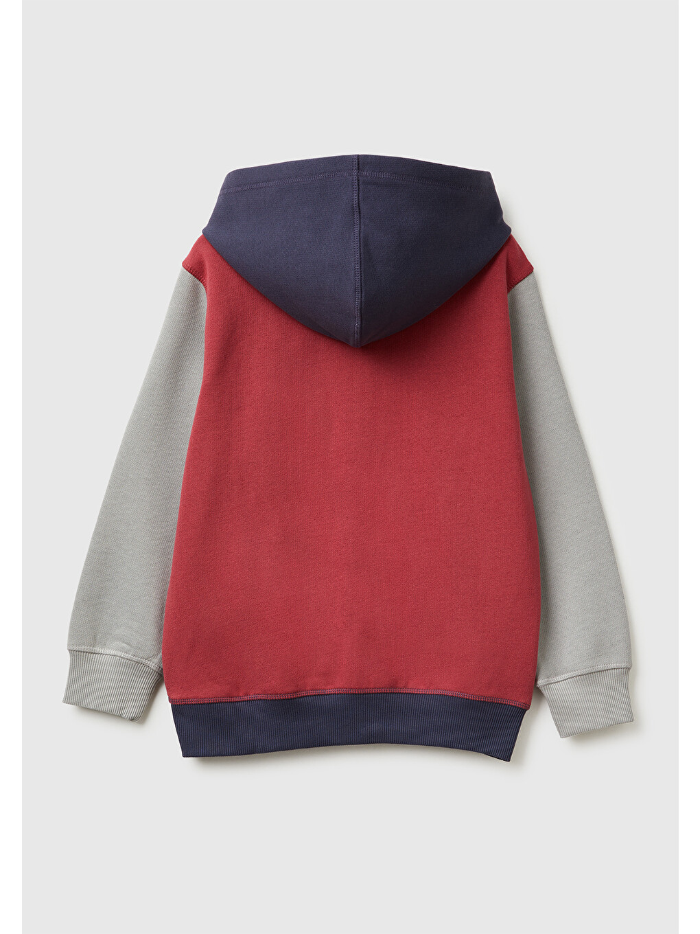 Erkek Çocuk Bordo-gri Önü Logo Baskılı Cepli Fermuarlı Sweatshirt-1
