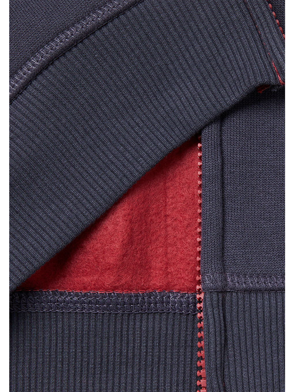 Erkek Çocuk Bordo-gri Önü Logo Baskılı Cepli Fermuarlı Sweatshirt-2