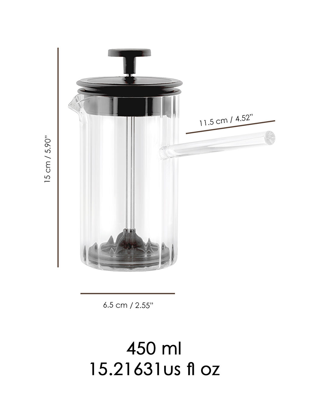 Meleni Home Şeffaf Ateşe Dayanıklı Cam French Press - Bitki Çayı Filtre Kahve Demliği 450 Ml - 2