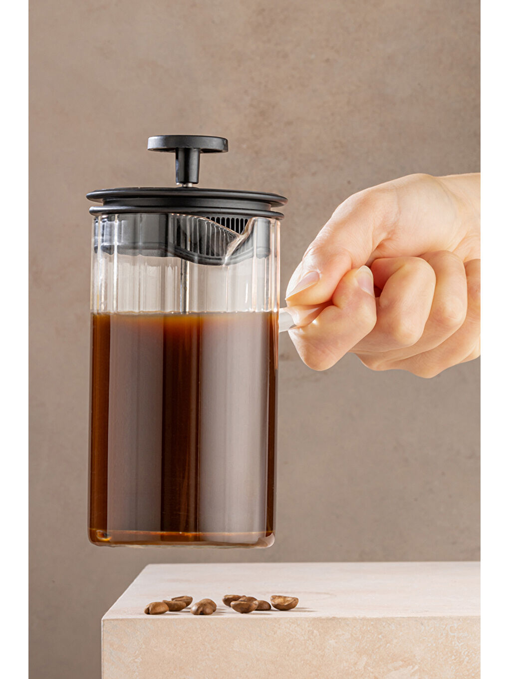 Meleni Home Şeffaf Ateşe Dayanıklı Cam French Press - Bitki Çayı Filtre Kahve Demliği 450 Ml - 4