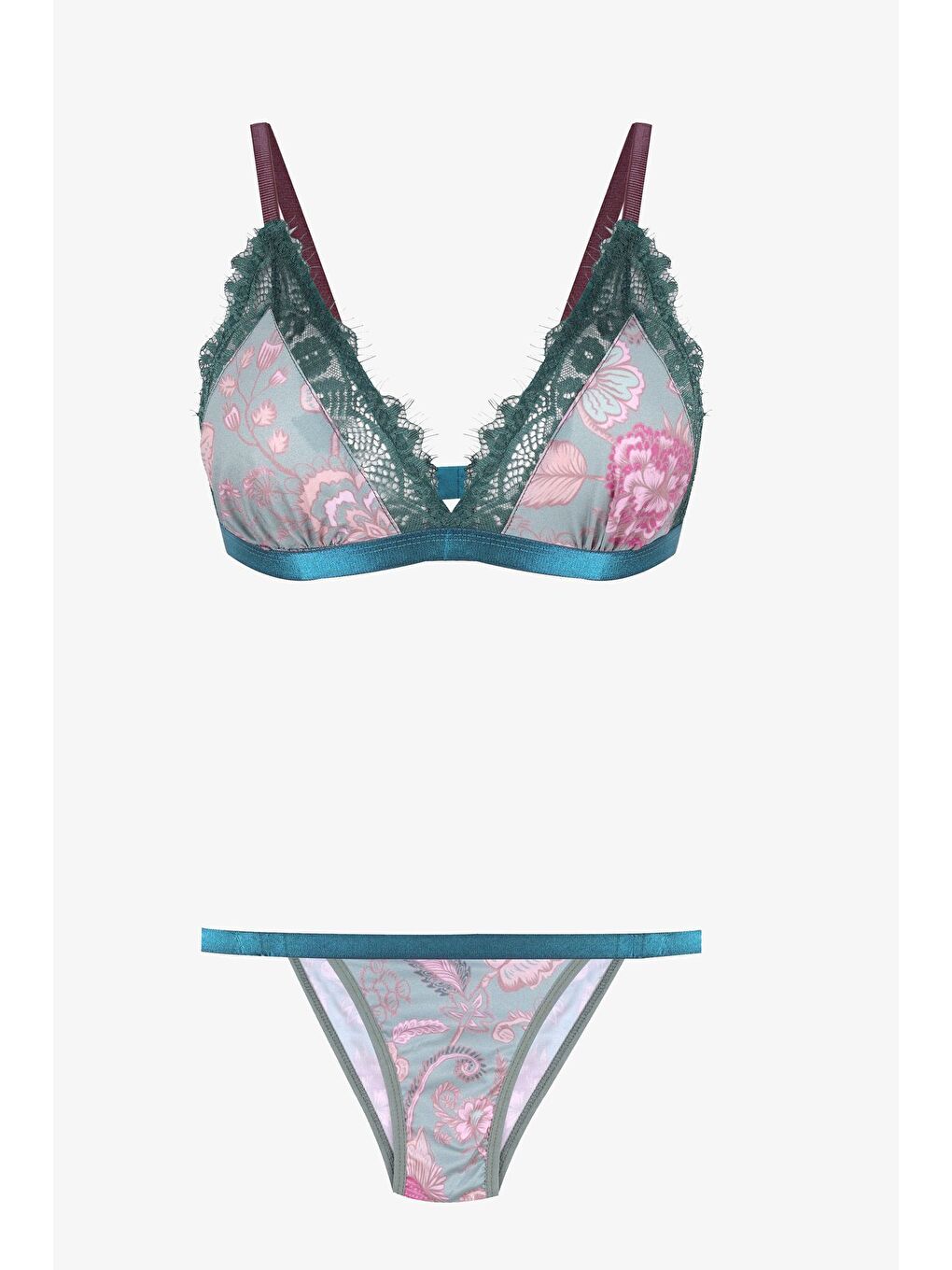 Mercan Kadın Saçaklı Dantelli Desenli Sütyen Takım