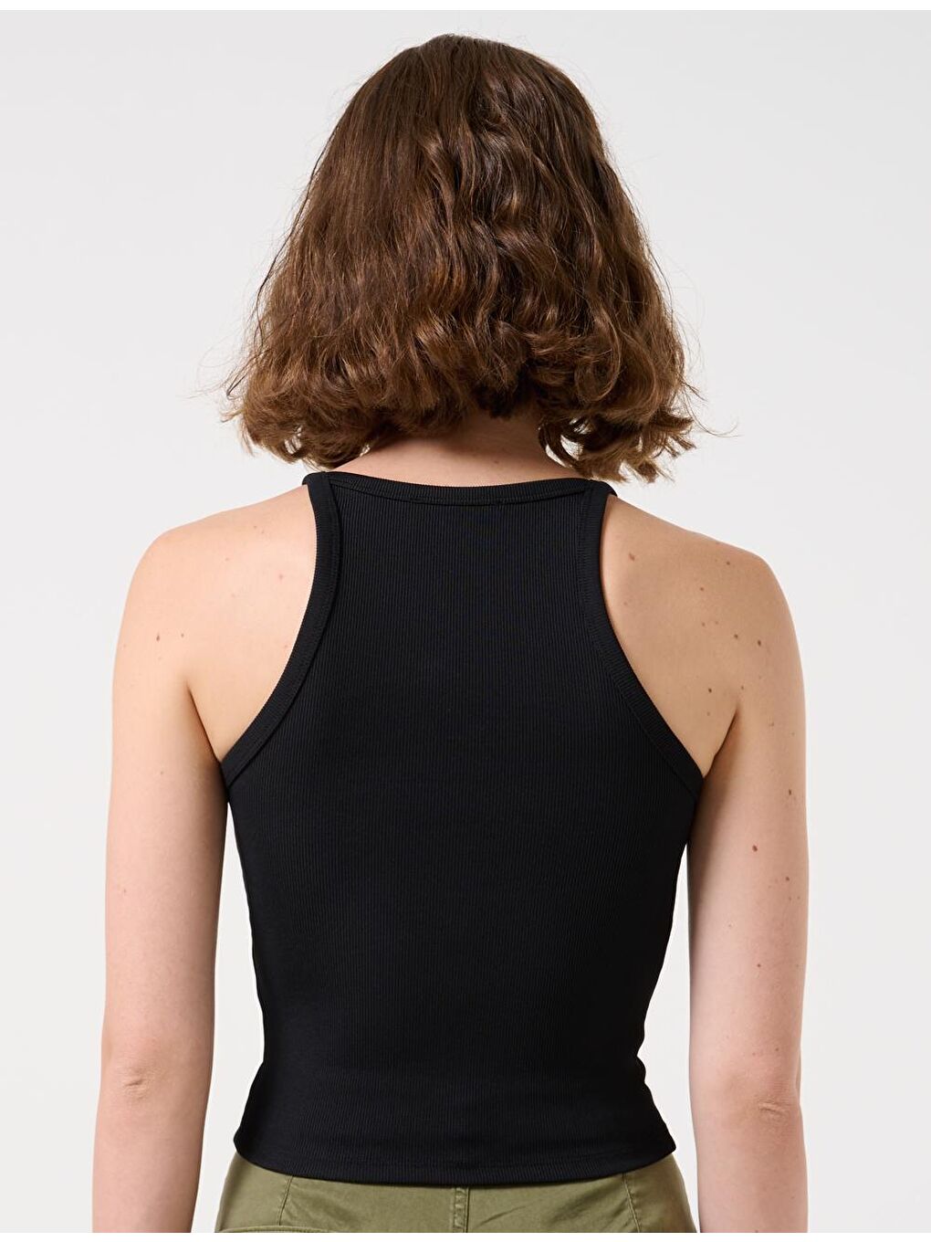 Siyah Dar Kesim Halter Yaka Kolsuz Basic Örme Atlet