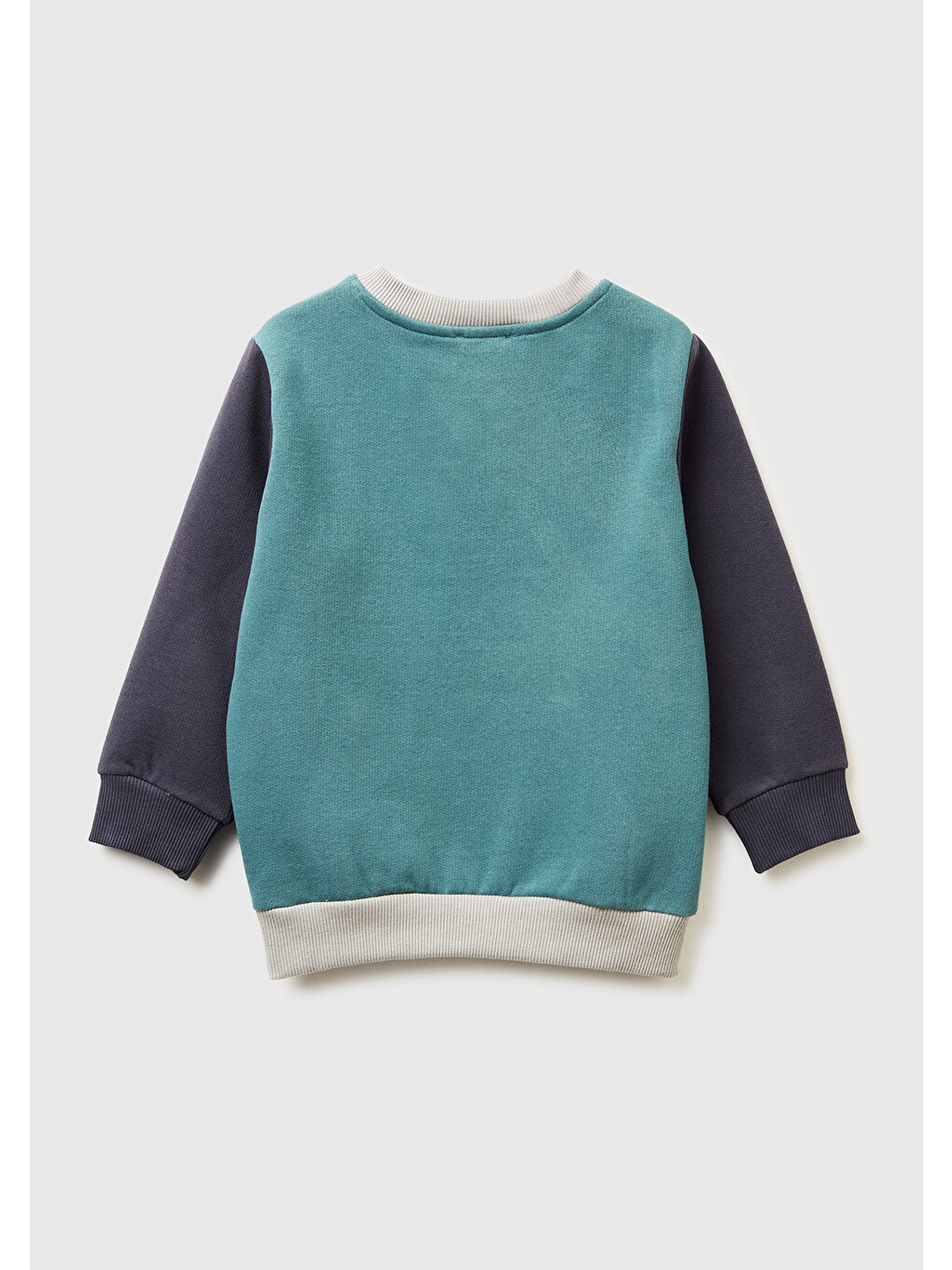 Erkek Çocuk Koyu Yeşil-gri Önü Logo Baskılı Cepli Bisiklet Yaka Regular Fit Sweatshirt-1