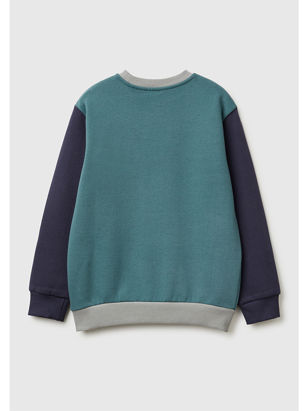 Erkek Çocuk Koyu Yeşil-gri Önü Logo Baskılı Nervürlü Şardonlu Sweatshirt-1
