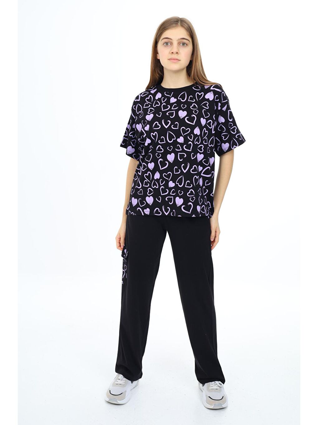 Siyah Kız Çocuk Kargo Cepli Alt-Üst Bloklu Takım 9-14 Yaş LX5011-1