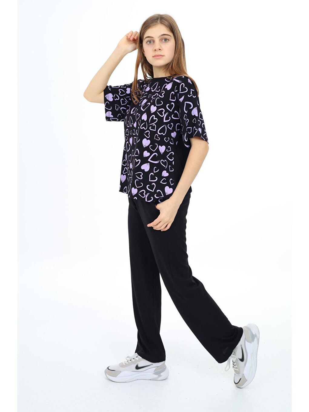 Siyah Kız Çocuk Kargo Cepli Alt-Üst Bloklu Takım 9-14 Yaş LX5011-2