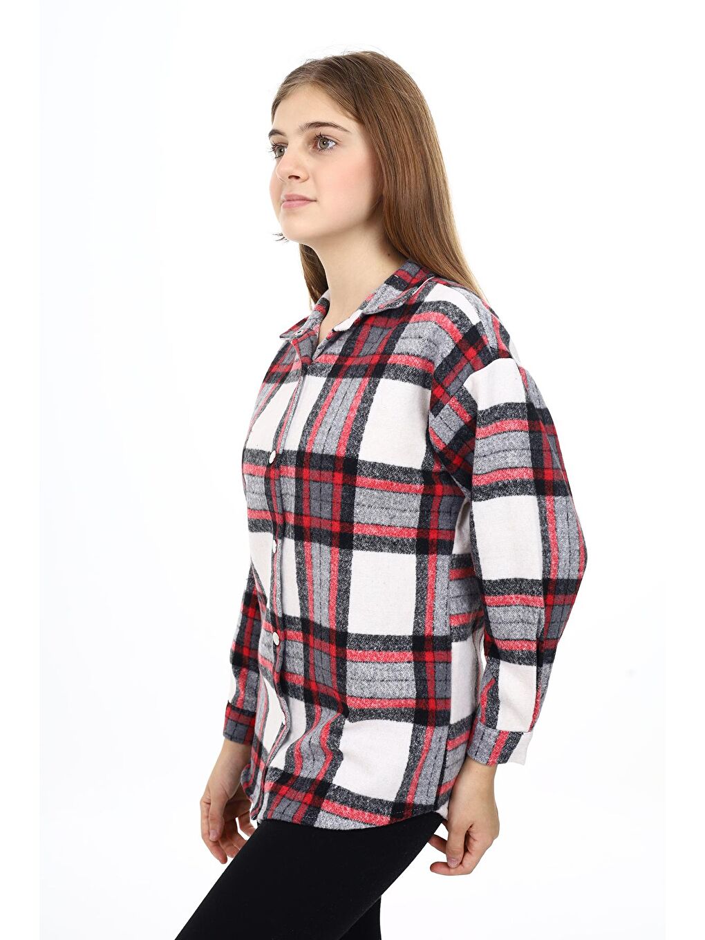 Antrasit Kız Çocuk Ekose Desenli Oduncu Gömlek Lx291-1