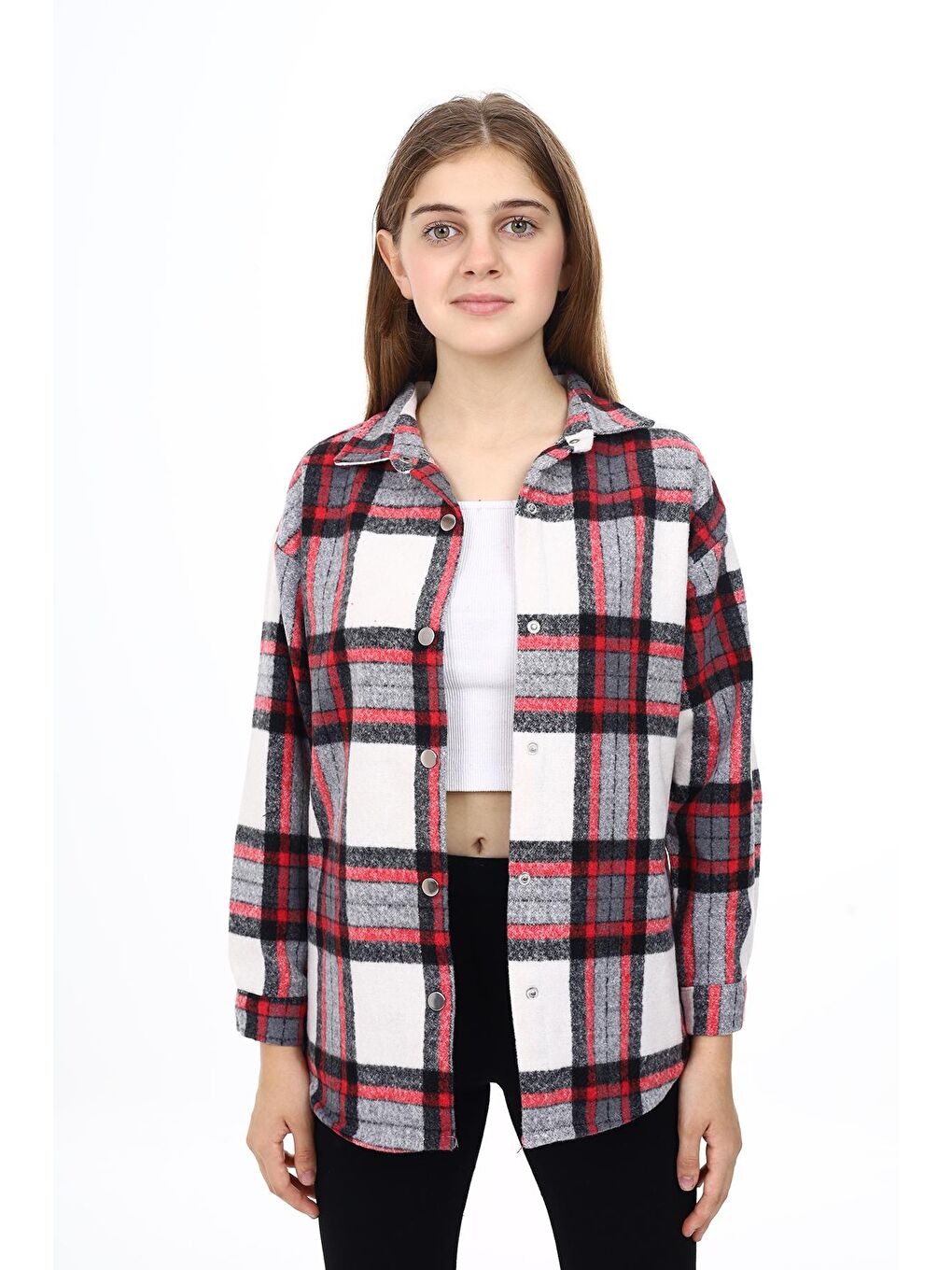 Antrasit Kız Çocuk Ekose Desenli Oduncu Gömlek Lx291-2