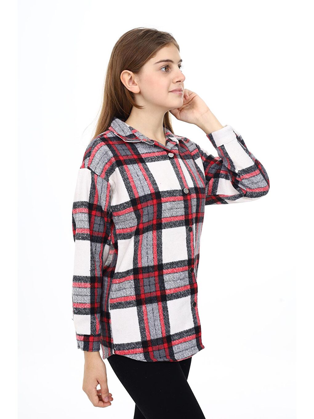 Antrasit Kız Çocuk Ekose Desenli Oduncu Gömlek Lx291-3