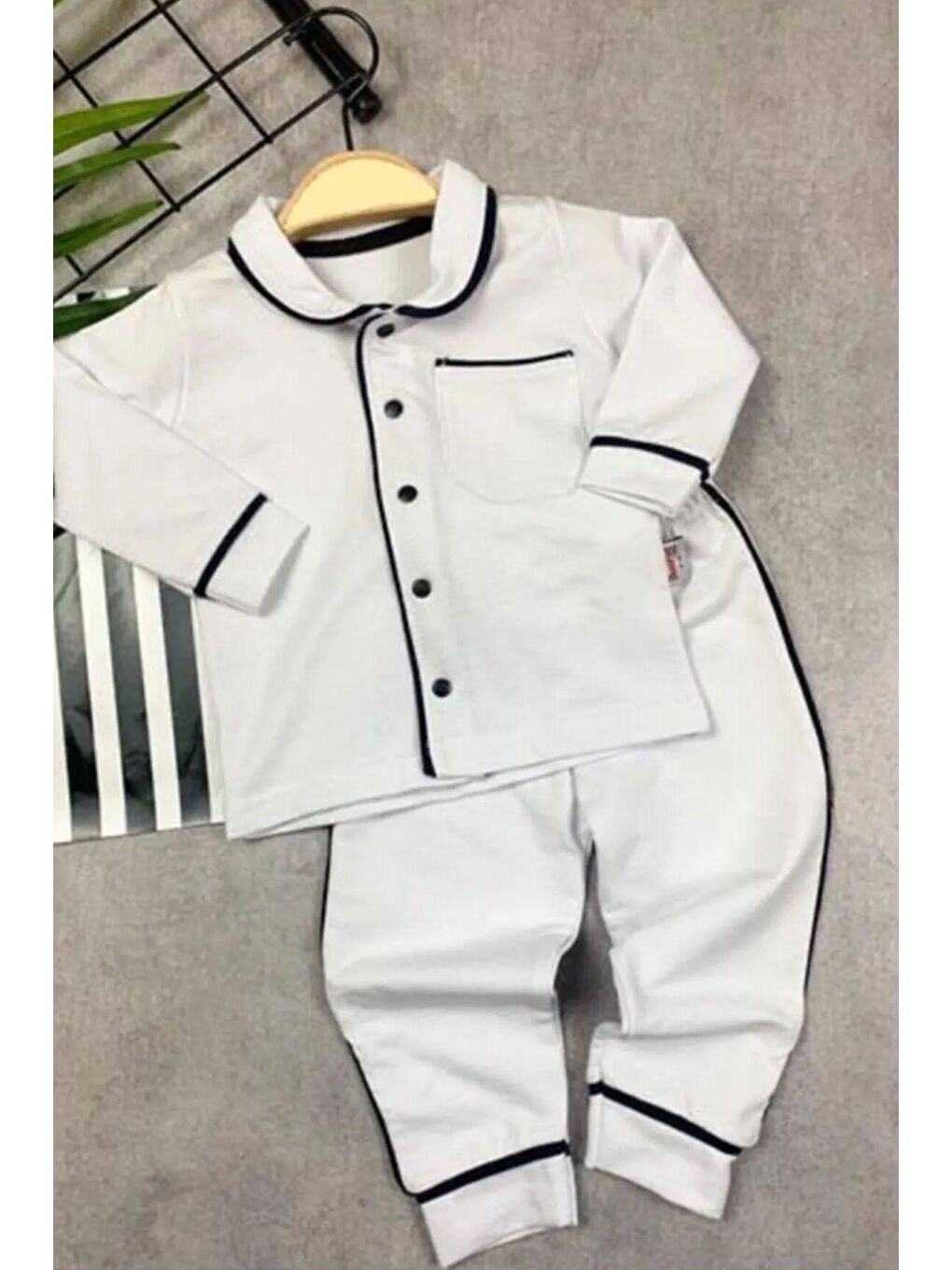 Beyaz Gecelik Sade Pijama Bebek Alt Üst Bebek Takımı-1