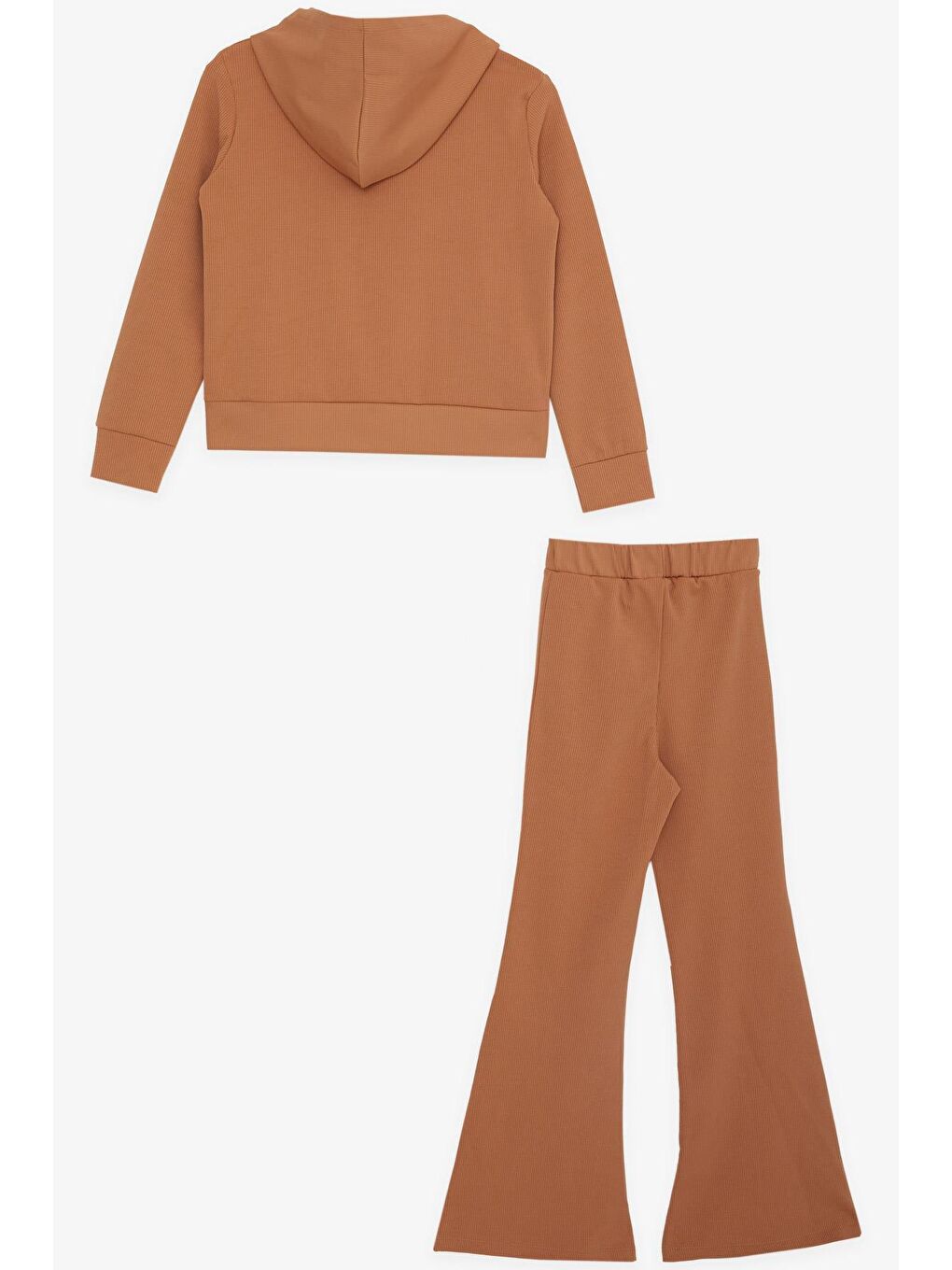 Kız Çocuk 3'lü Taytlı Takım Fitilli Fermuarlı Yazı Baskılı Kahverengi (9-14 Yaş)-4