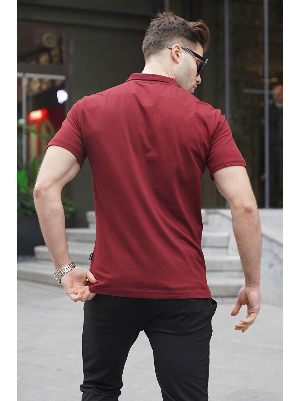 Erkek Bordo Basic Fermuarlı Polo Tişört 6076-1