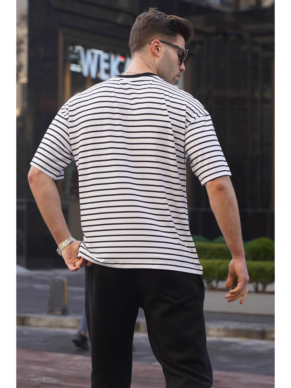 Erkek Beyaz Çizgili Basic Tişört 6084-1