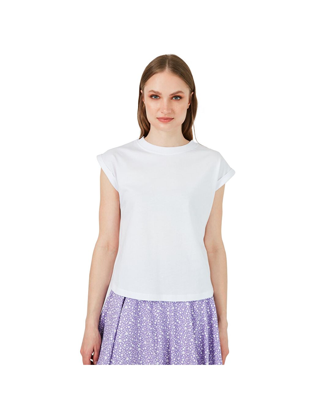 Lela Beyaz Bisiklet Yaka % 100 Pamuk Basic T Shirt 5864121 - 6