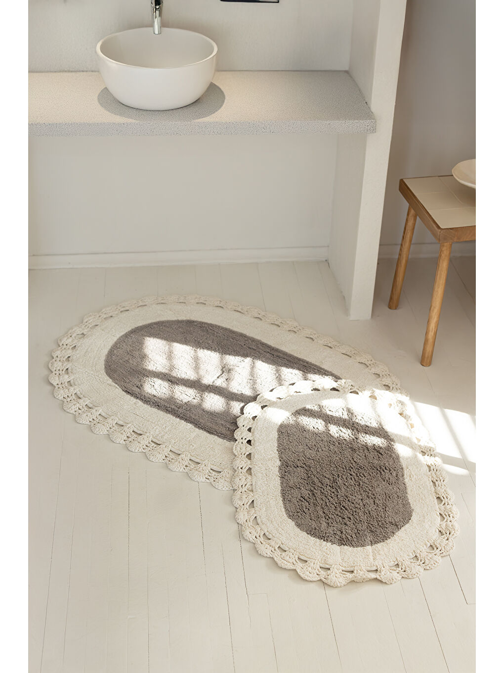 Bianca %100 Pamuk Banyo Paspası Gri 40x60+60x90-1