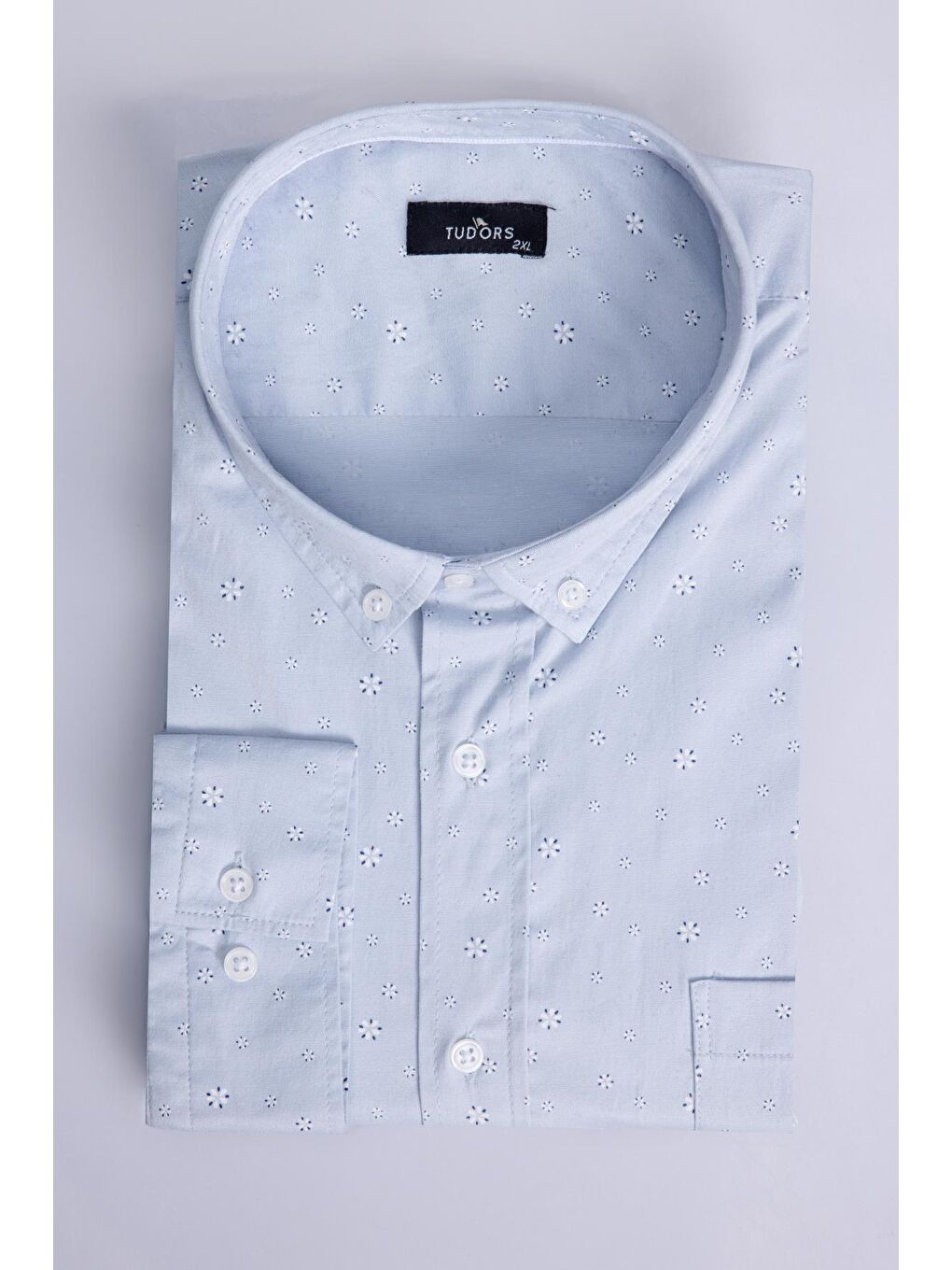 Büyük Beden Baskılı Mavi Erkek Gömlek-1