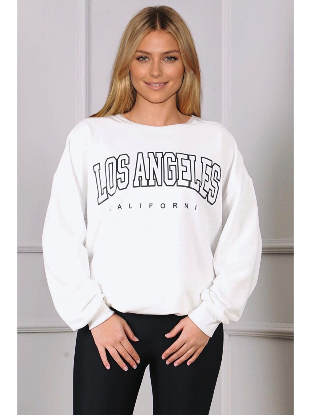 Beyaz Baskılı Oversize Kadın Sweatshirt Mg780-1