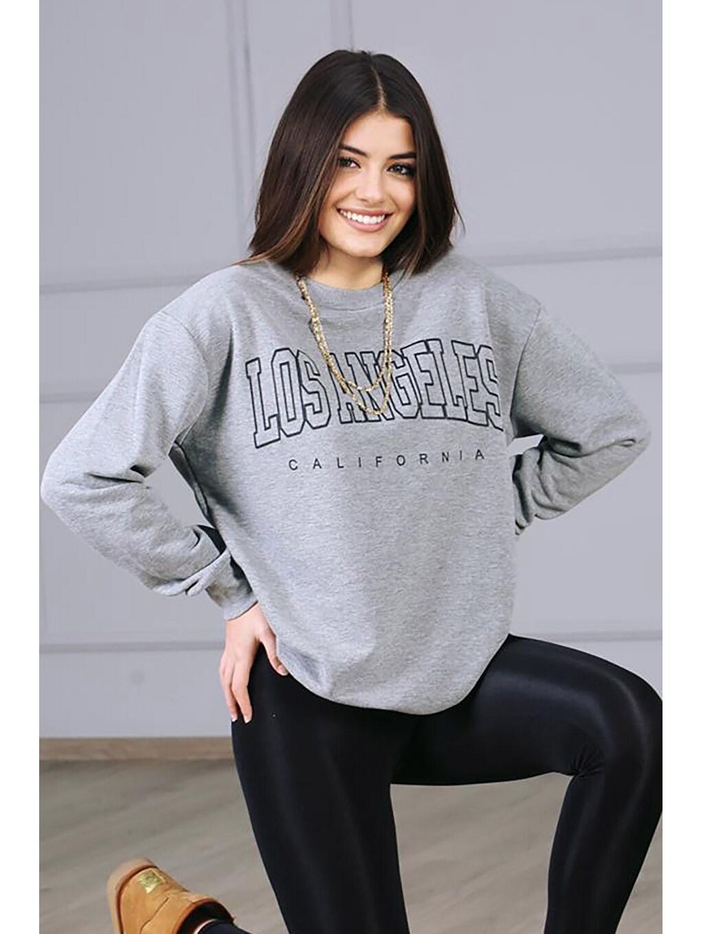 Gri Baskılı Oversize Kadın Sweatshirt Mg780-2