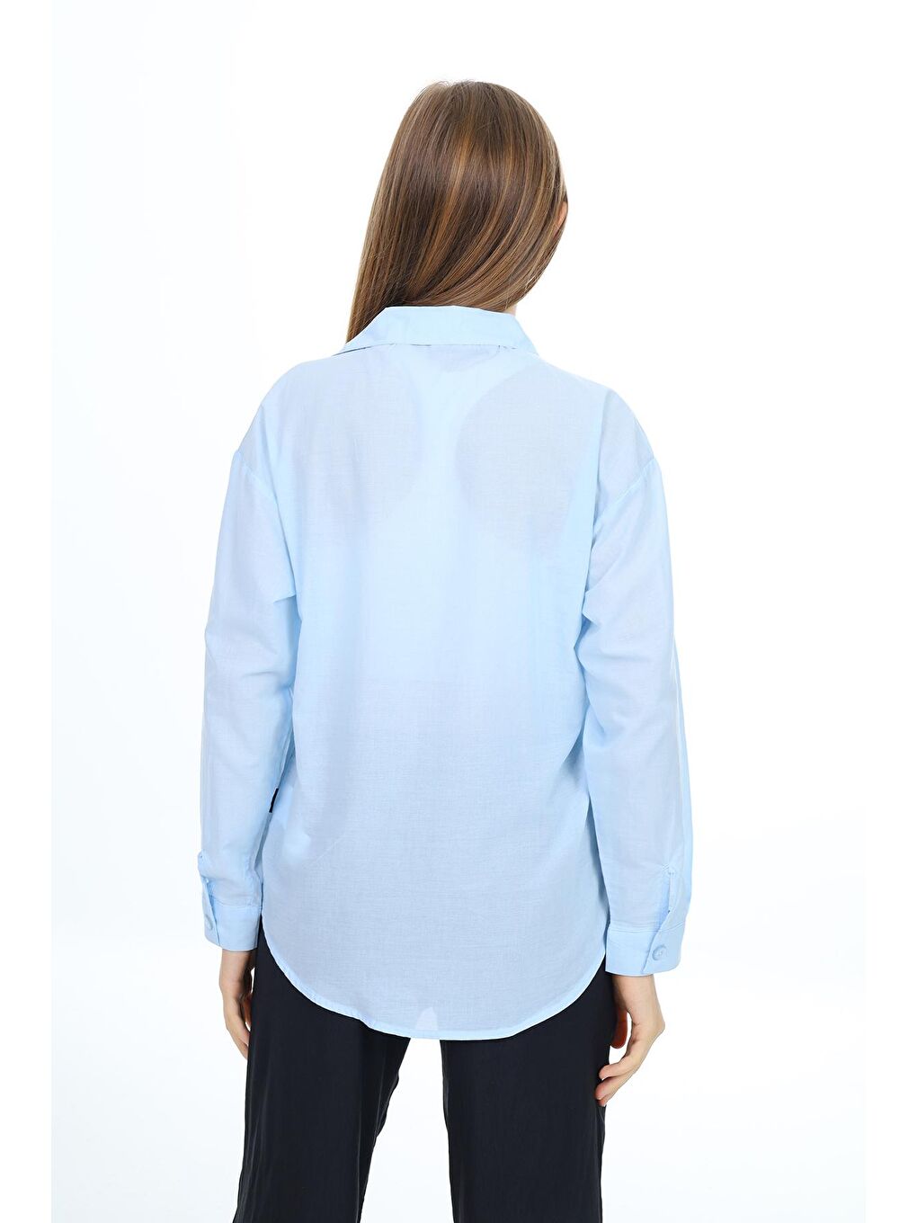 Mavi Kız Çocuk Baskılı Gömlek 9-14 Yaş Lx310-4