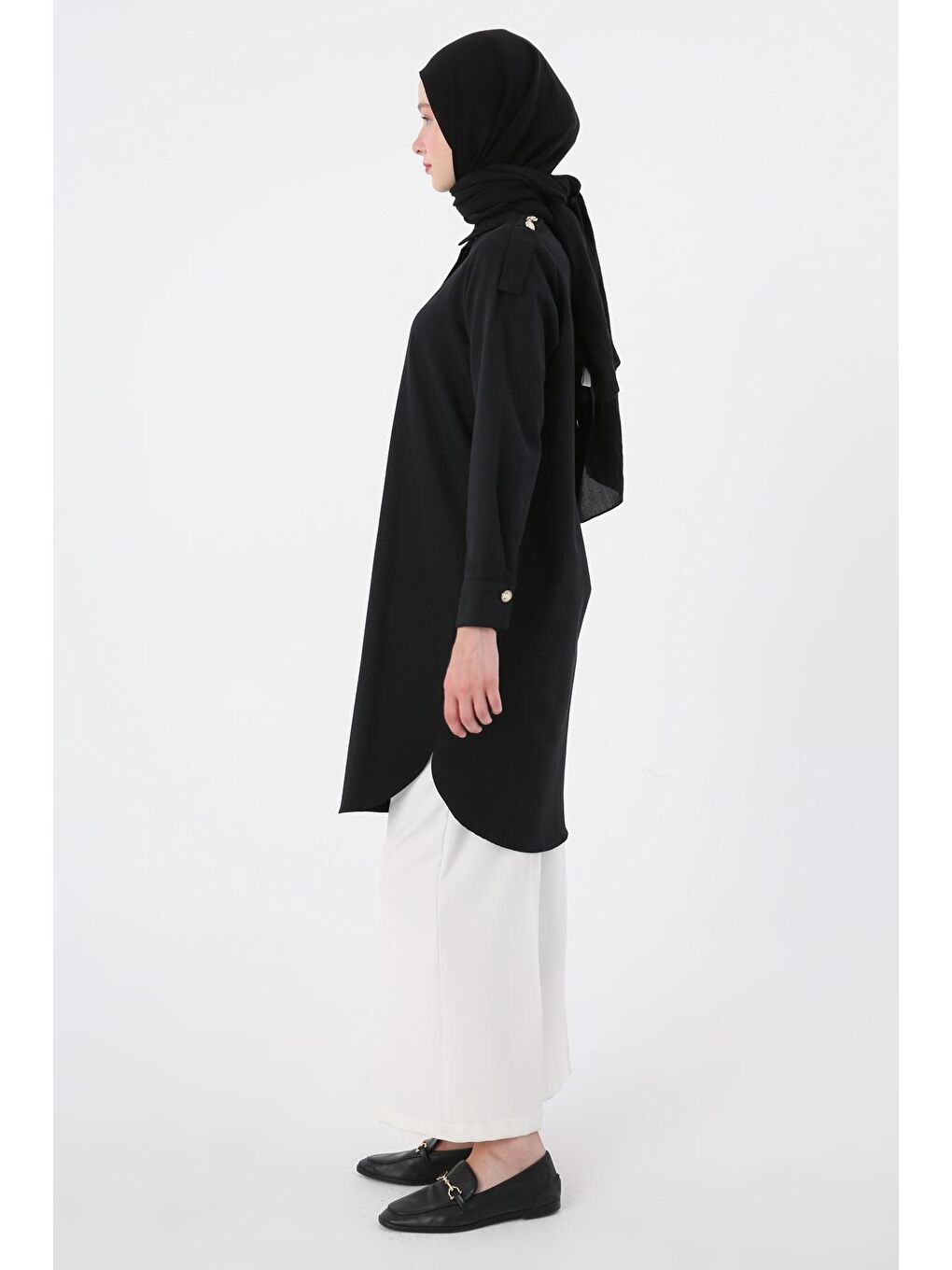 Siyah Pamuklu Apoletli Gömlek Tunik-2