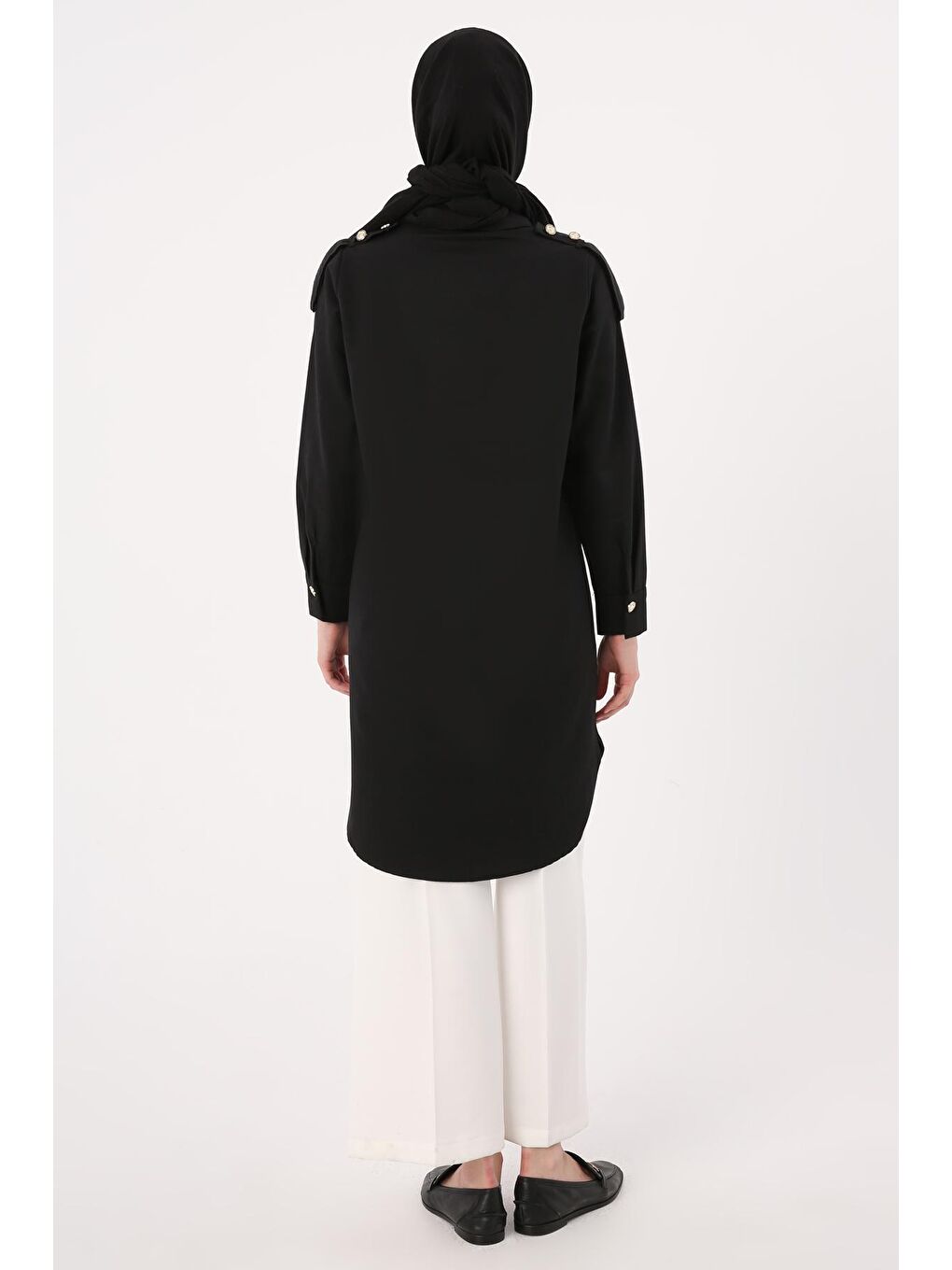 Siyah Pamuklu Apoletli Gömlek Tunik-3