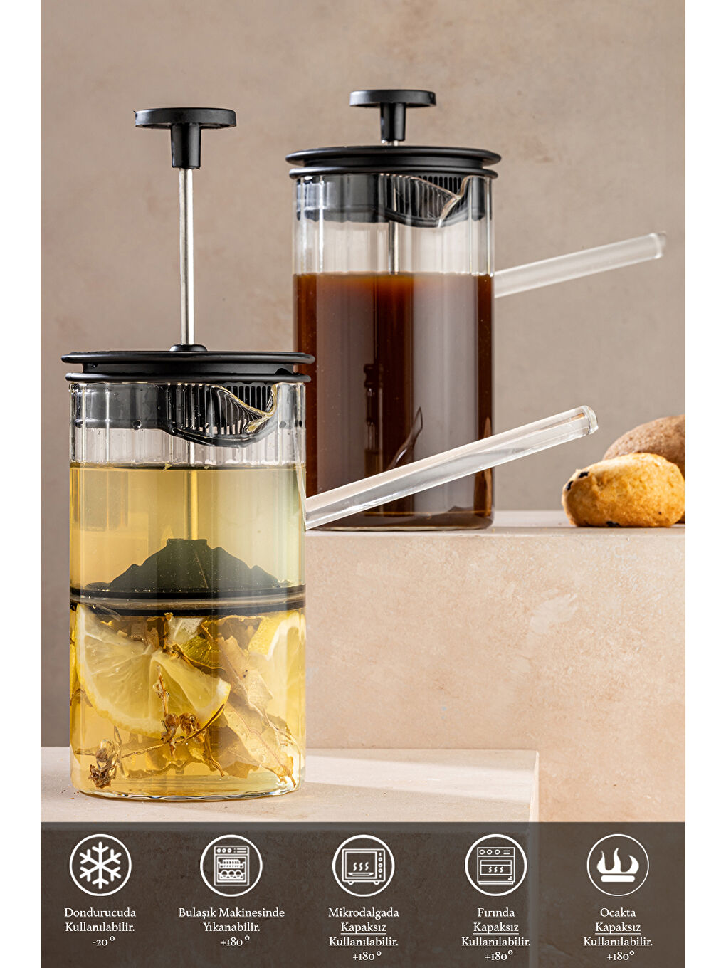 Meleni Home Şeffaf 2'li Cam French Press - Bitki Çayı Filtre Kahve Demliği 450 Ml - 1