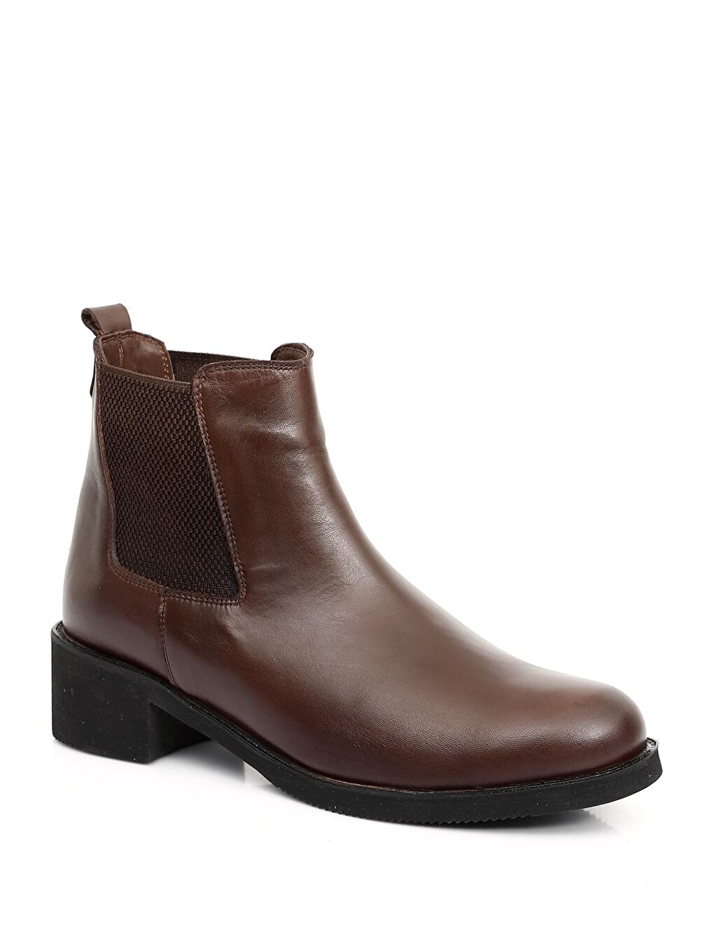 Kahverengi KAHVERENGİ  Hakiki Deri Yuvarlak Burun Kauçuk Taban Topuklu Lastikli Kadın Günlük Chelsea Bot 51421-3