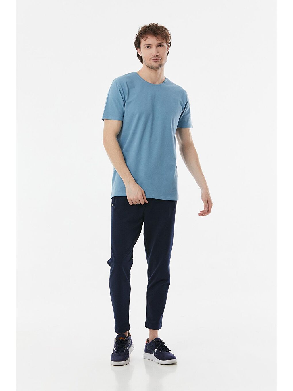 Mavi Basic Bisiklet Yaka Tişört-1